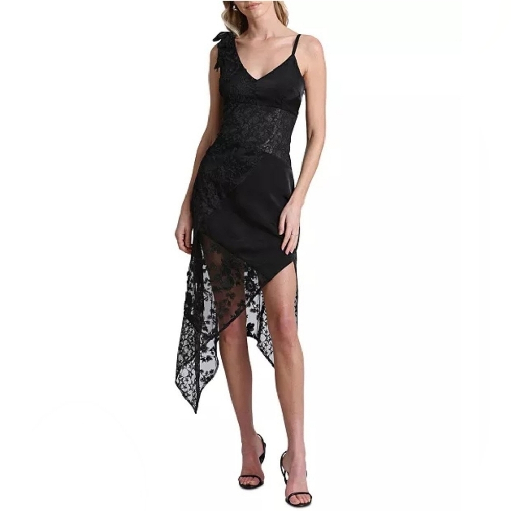 Nordstrom Avec Les Filles Black Lace Asymmetrical Dress Sz 2